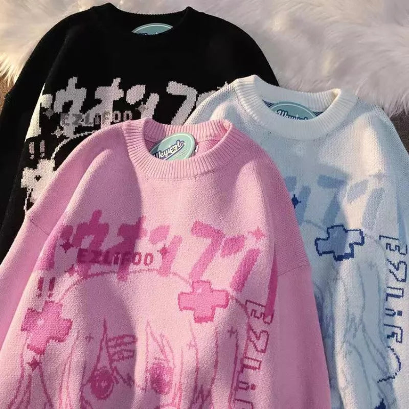 Anime Girl Oversized Knit Long Sleeve Sweater