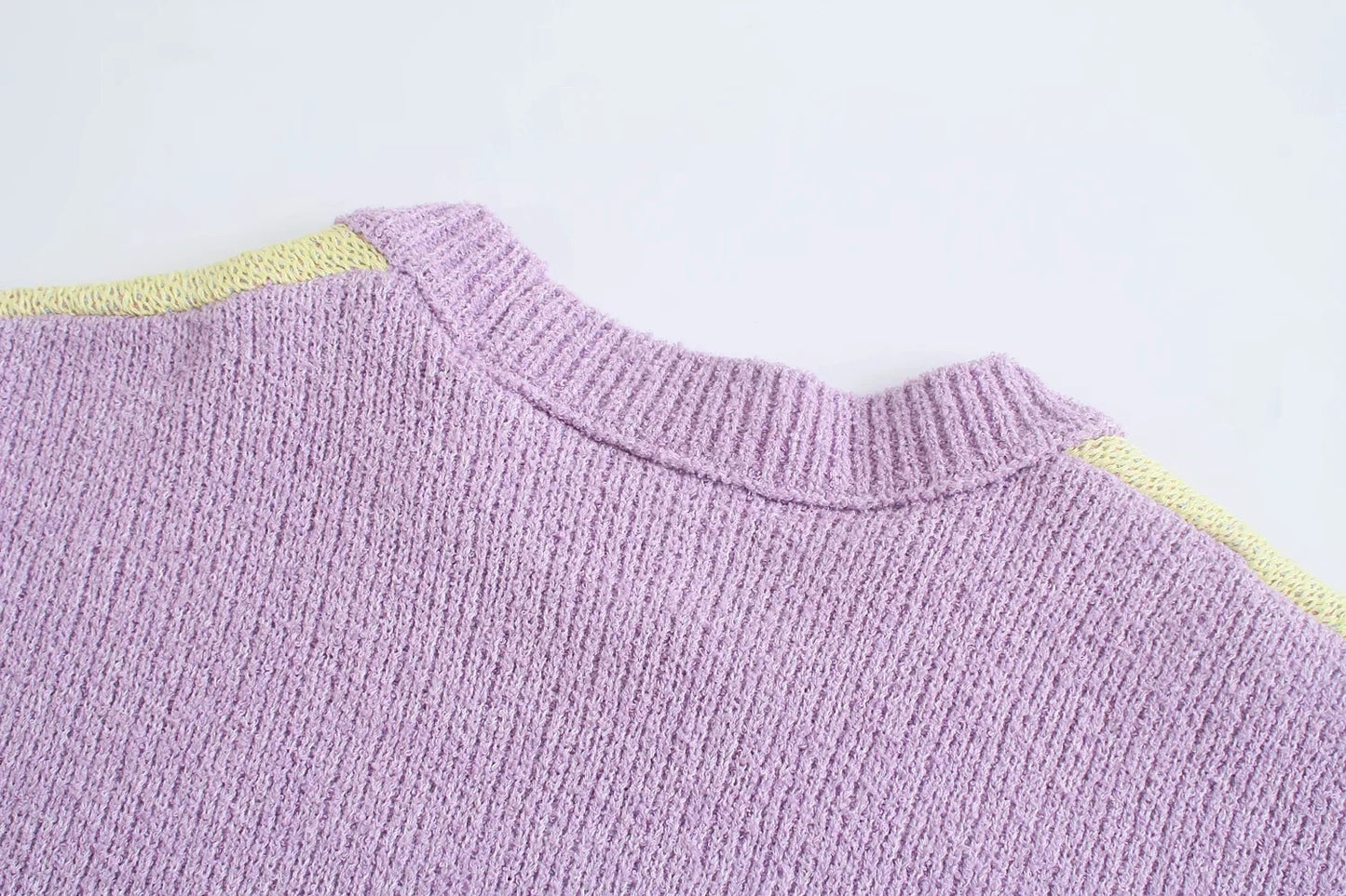 Purple & Yellow Flower Print Patchwork Sweater