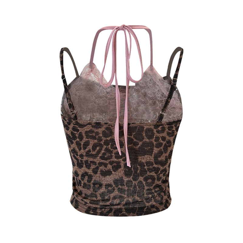 Leopard Pink Lace Trim Camisole