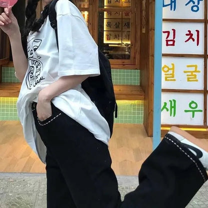 Floral Embroidery Black Cotton Pants
