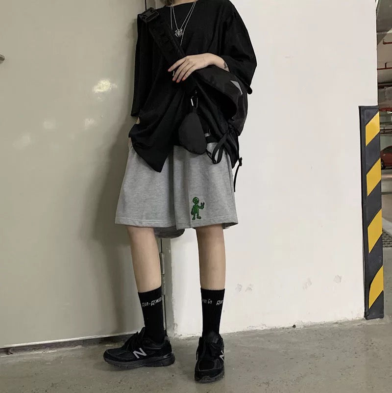 Cute Alien Casual Loose Boyfriend Bike Jogger Shorts Goth Punk E-Girl Kawaii Korean Japanese Harajuku Chinese Retro Streetwear Aesthetic