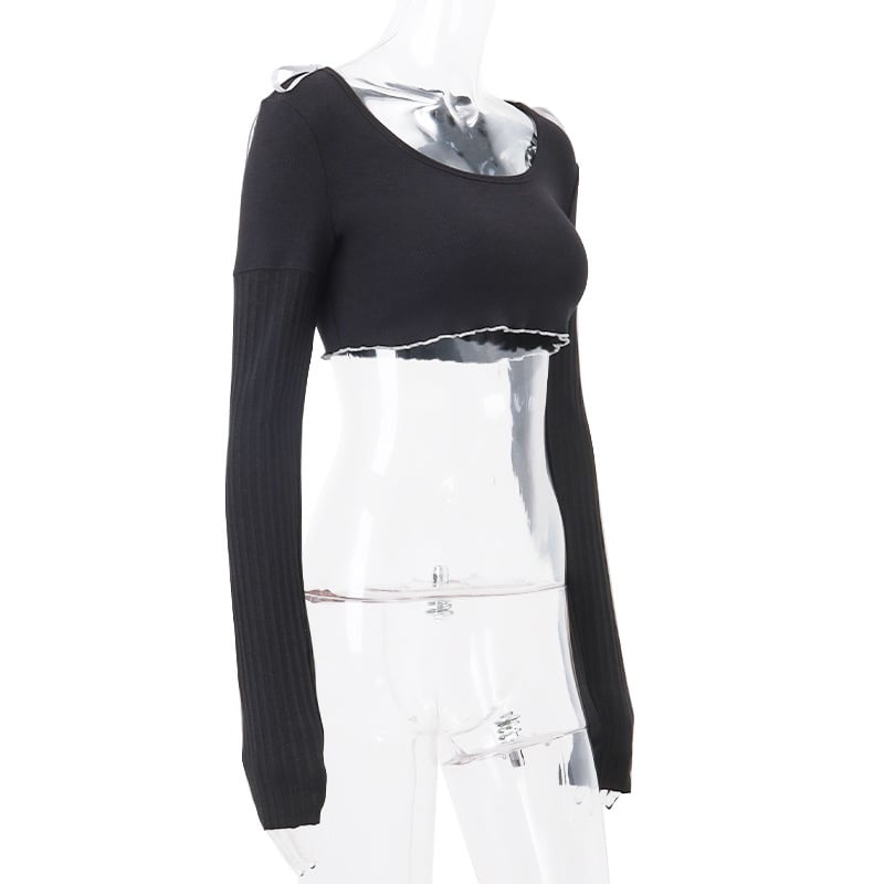 Bow Knit Square Neck Long Sleeve Top