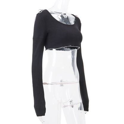 Bow Knit Square Neck Long Sleeve Top