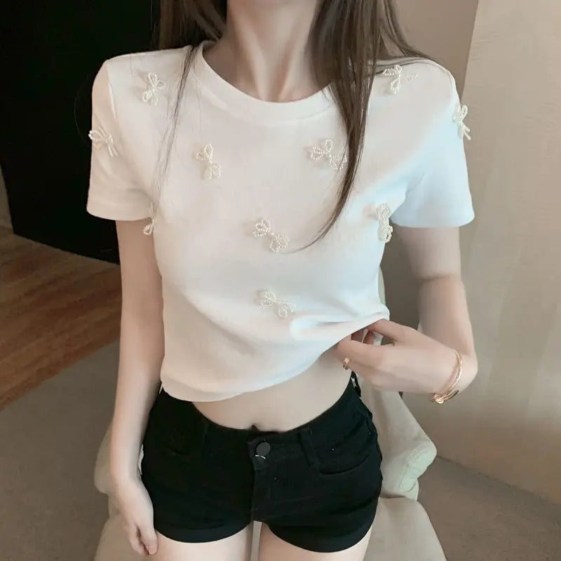 Pearl Bow Short Sleeve Shirt