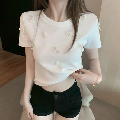 Pearl Bow Short Sleeve Shirt