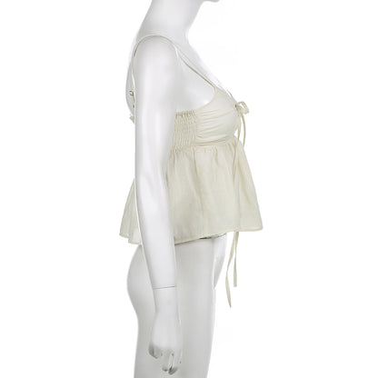 Yellow Double Layer Lace Up Top