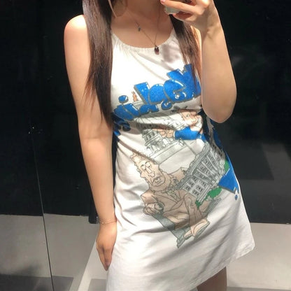 Y2K Graffiti Print Halter Mini Dress