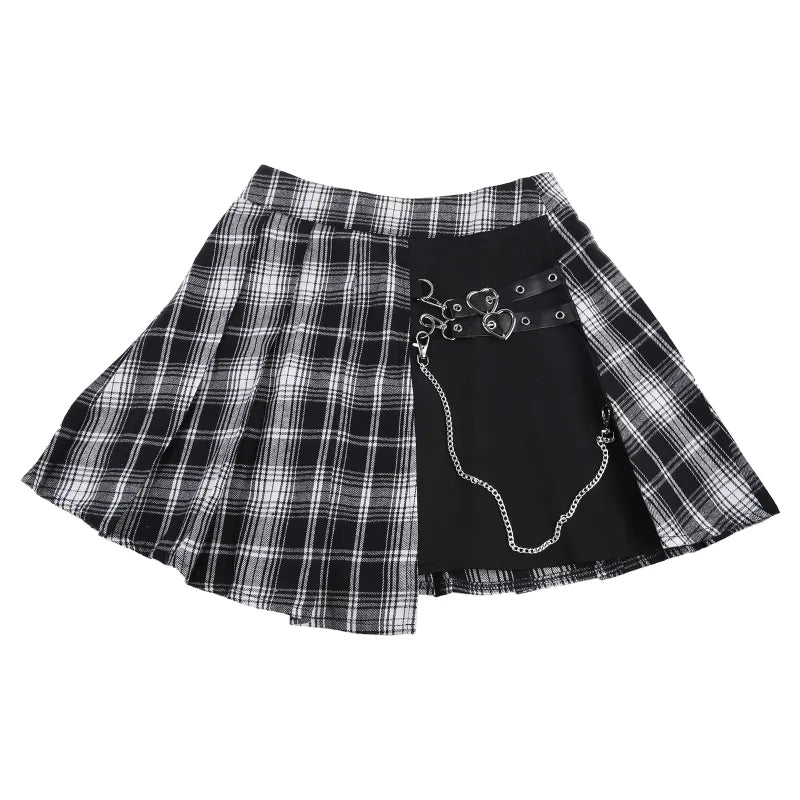 Black & White Plaid Print A-Line Mini Skirt