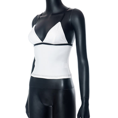 White Patchwork V Neck Camisole