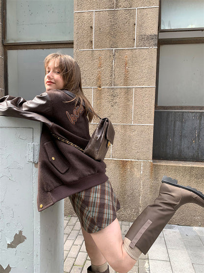 Brown Plaid A-Line Mini Skirt