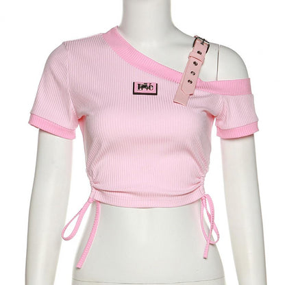 Sweet Pink Off Shoulder Short Sleeve Shirt