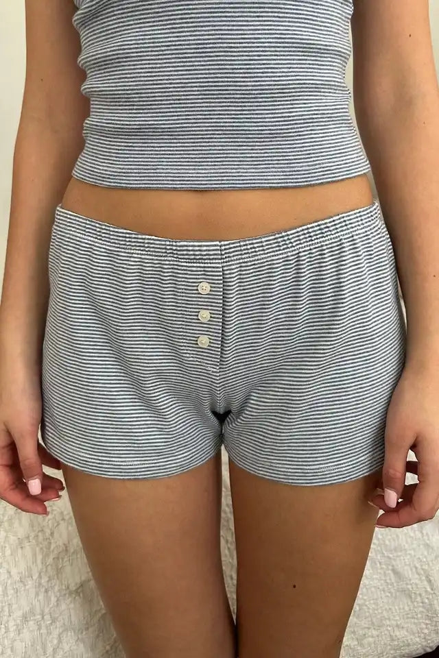 2PCS Stripe V Neck Pajama Set