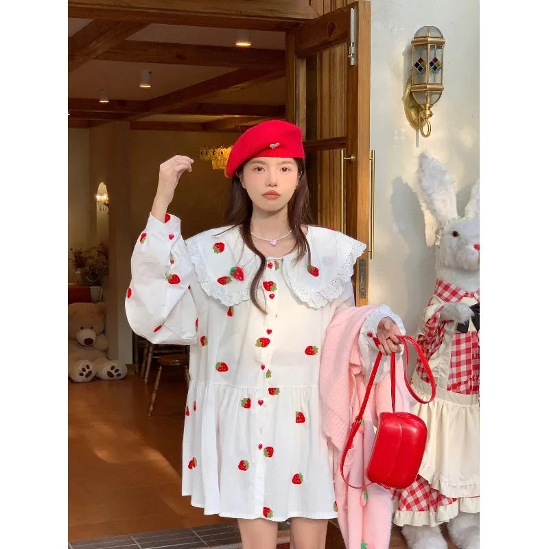 Strawberry Peterpan Collar Ruffle Mini Dress