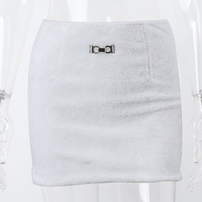 White Fluffy Metal Pendant Mini Skirt