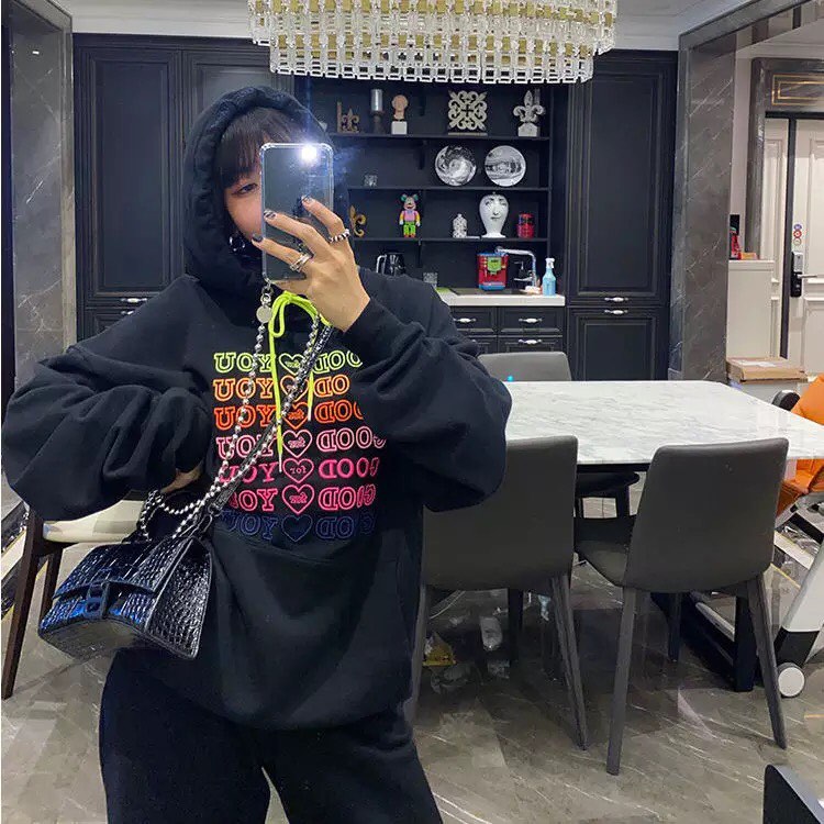 Cute Pink Love Heart Good For U Oversized Hoodie Sweatshirt Long Sleeve Pullover Jumper Sweater E-Girl Kawaii Korean Japanese Harajuku Streetwear