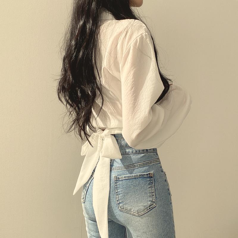 White Chic Cropped Long Sleeve Shirt