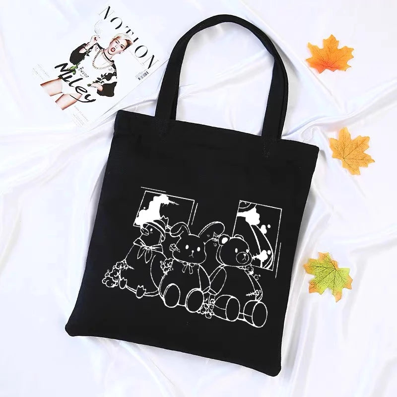 Cute Shiba Inu Anime Girl Cartoon Tote Canvas Bag Shopper Shoulder Bag Aesthetic Casual Summer E-Girl Kawaii Korean Japanese Harajuku
