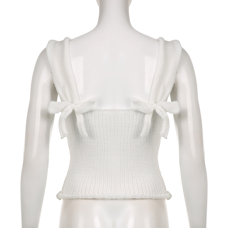 White Bow Knit Tank Top