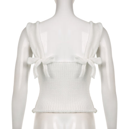 White Bow Knit Tank Top