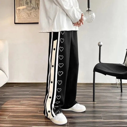 Oversized Heart Loose Split Baggy Trousers