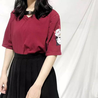 Cute Anime Demon Girl Cartoon Print Graphic Punk Goth Oversized Short Sleeve Tee Shirt T-shirt Top E-Girl Kawaii Korean Japanese Harajuku Streetwear