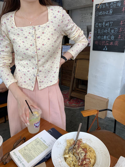Floral V Neck Button Jacket