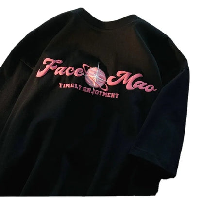 Pink Planet Print Short Sleeve T-shirt