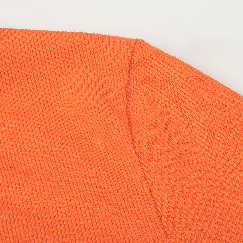 Cute Orange Flower Embroidery Sexy Crop Top Long Sleeve Shirt Tee T-shirt Autumn Casual E-Girl Kawaii Korean Japanese Harajuku Streetwear