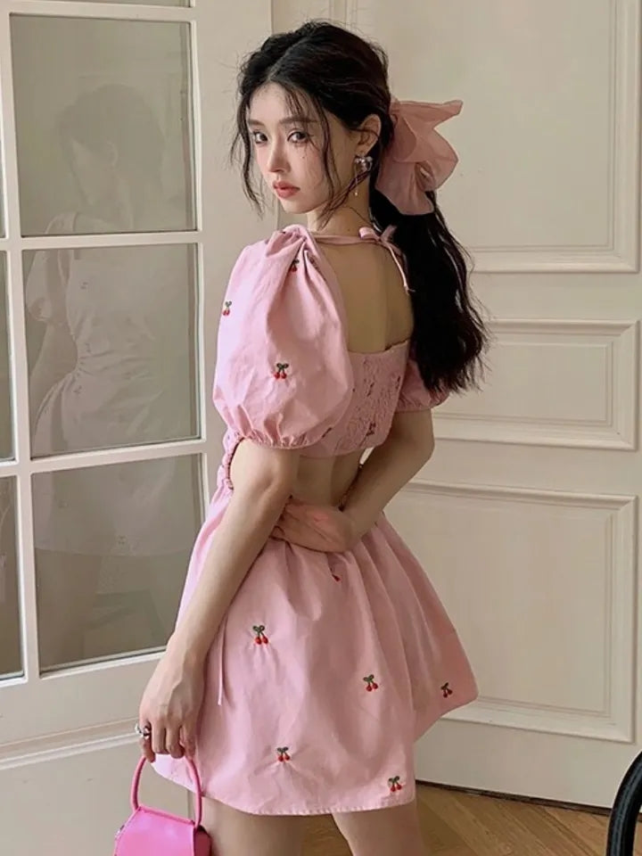 Pink Cherry Backless Mini Dress