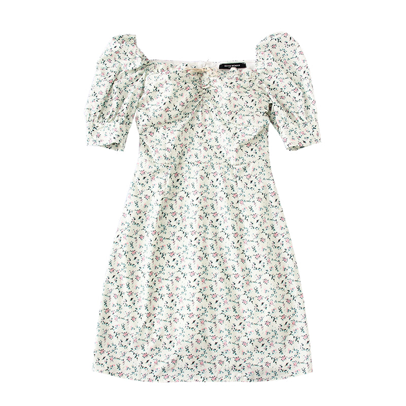 Cute Boho Tie Neck Floral Print Puff Sleeve Mini Dress Kawaii Korean Japanese Harajuku Chinese Retro Streetwear Aesthetic Fashion