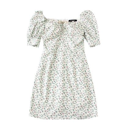 Cute Boho Tie Neck Floral Print Puff Sleeve Mini Dress Kawaii Korean Japanese Harajuku Chinese Retro Streetwear Aesthetic Fashion