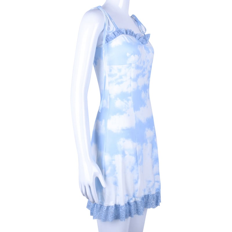 Cute Vintage Straped Mini Dress Bandage Ruffle Puff Elegant E-Girl Kawaii Korean Japanese Harajuku Chinese Retro Streetwear Aesthetic