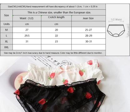 Cute Strawberry Print Ruffles Lace Brief Underwear Panties Lingerie Aesthetic Casual Summer E-Girl Kawaii Korean Japanese Harajuku