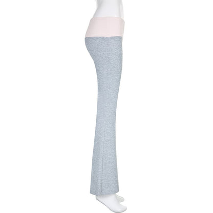 Grey & Pink Patchwork Flare Pants