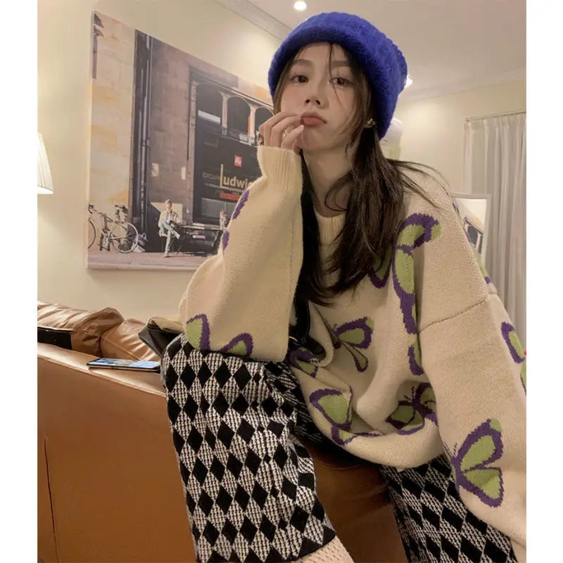 Butterfly Print Loose Sweater