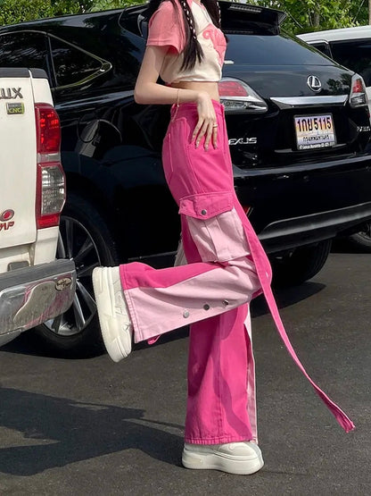 Pink Patchwork Baggy Cargo Pants