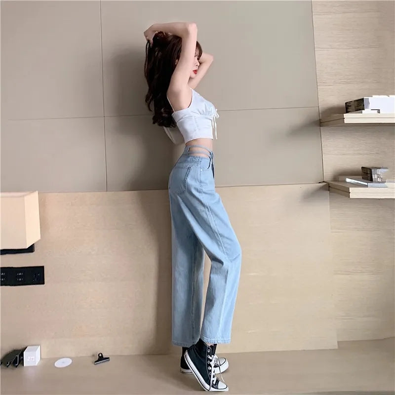 Cut Out Loose High Waist Denim Jeans