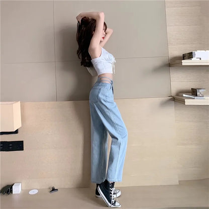 Cut Out Loose High Waist Denim Jeans