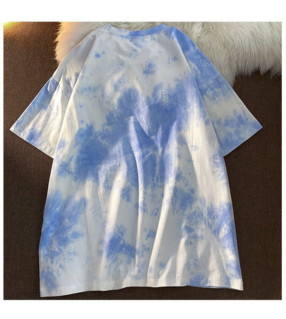 Cute Vintage Retro 90s Tie Dye Aesthetic Bear Short Sleeve Tee Shirt Top Oversize Loose Summer E-Girl Kawaii Korean Japanese Harajuku Streetwear