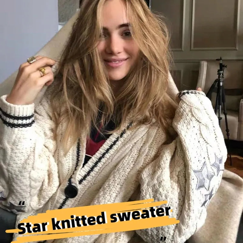 Preppy Star Print V Neck Sweater