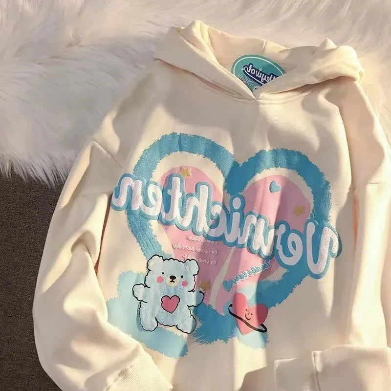 Bear Heart Print Hoodie