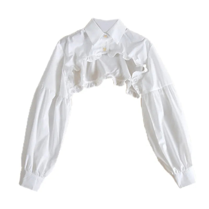 Puff Ruffle Collar Long Sleeve Blouse