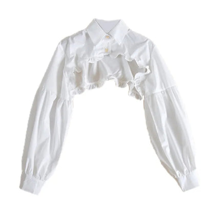 Puff Ruffle Collar Long Sleeve Blouse