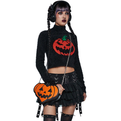 Black Fluffy Pumpkin Turtleneck Sweater