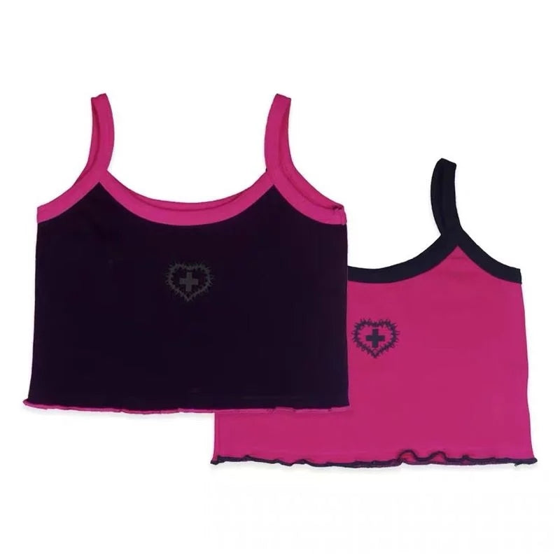 Cute Cross Pastel Sleeveless Crop Top Camisole Tank Goth Punk Aesthetic Casual E-Girl Kawaii Korean Japanese Harajuku