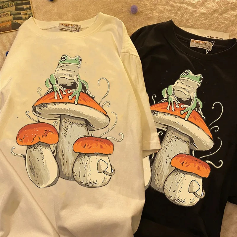 Mushroom Frog Print Short Sleeve T-shirt