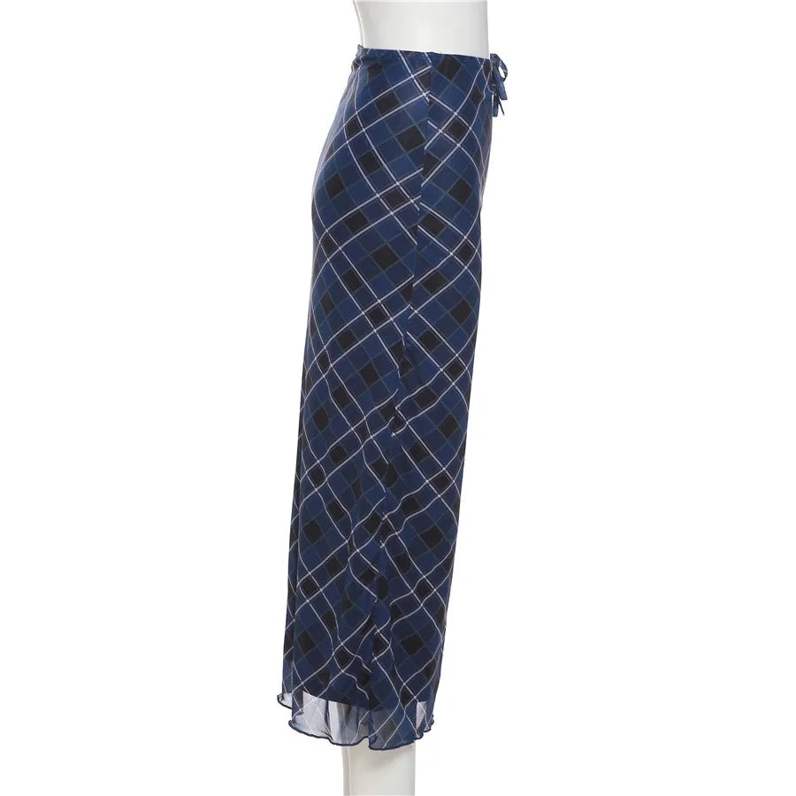 Blue Plaid Maxi Skirt