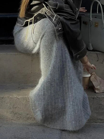 Grey Knit Low Raise Skirt
