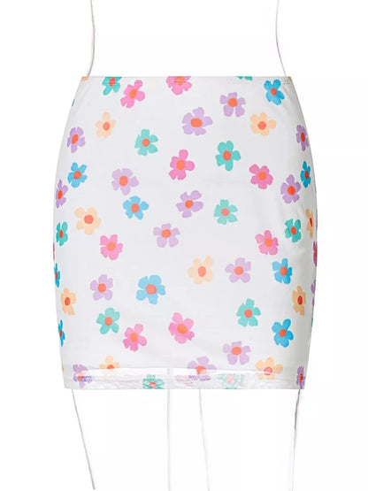 Sweet 90s Floral Mesh Mini Skirt Aesthetic Casual E-Girl Kawaii Korean Japanese Harajuku