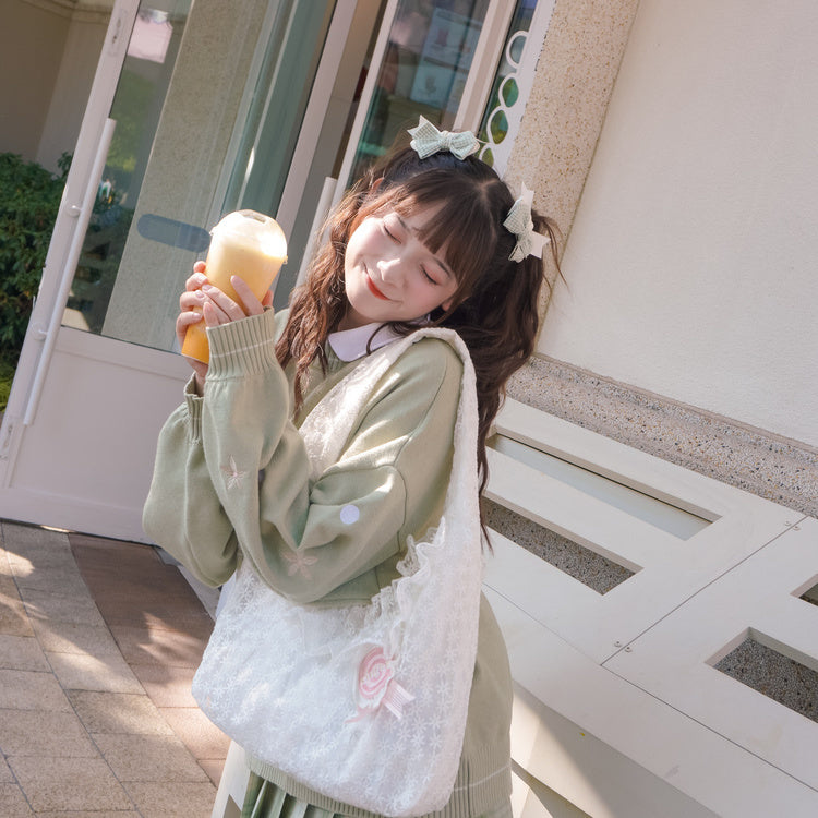 Green Rabbit Knit Long Sleeve Sweater